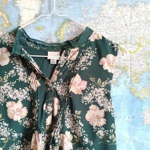 3/$25 A New Day Green Pink Floral Button Blouse M